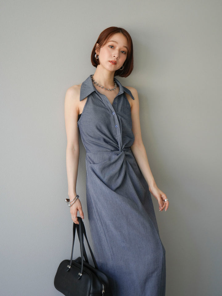 [予約]ツイストリネンタッチワンピース/ネイビー