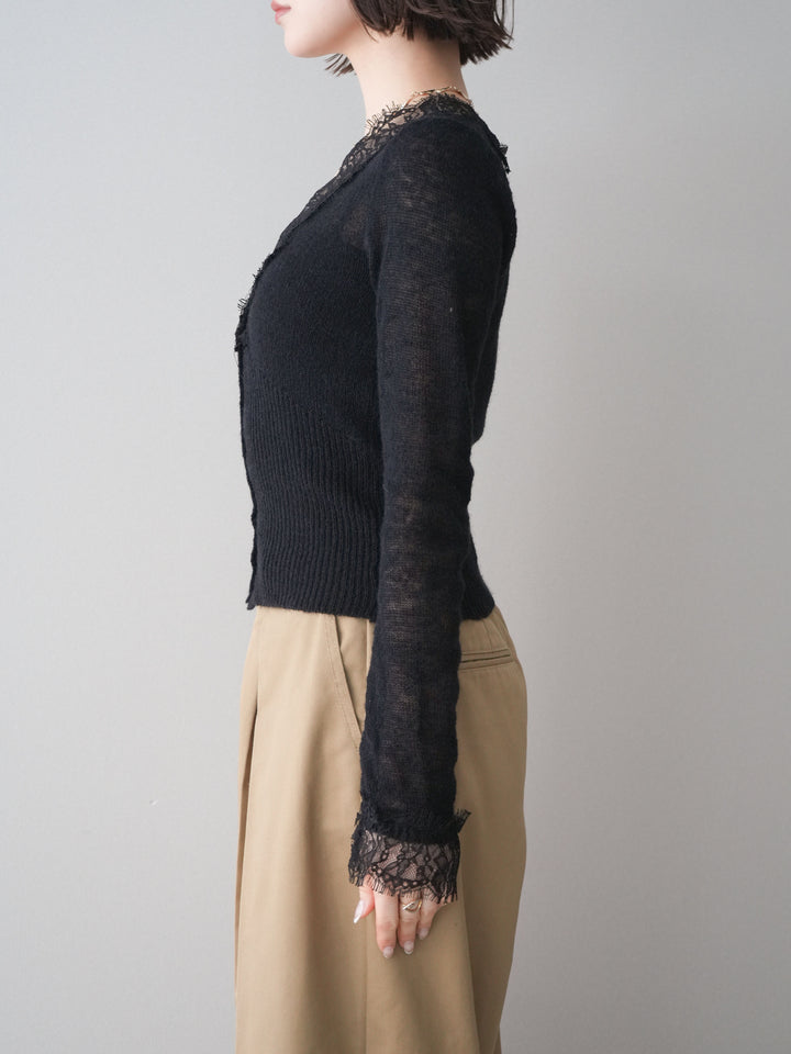 [予約]モヘアタッチレースニットカーディガン/black