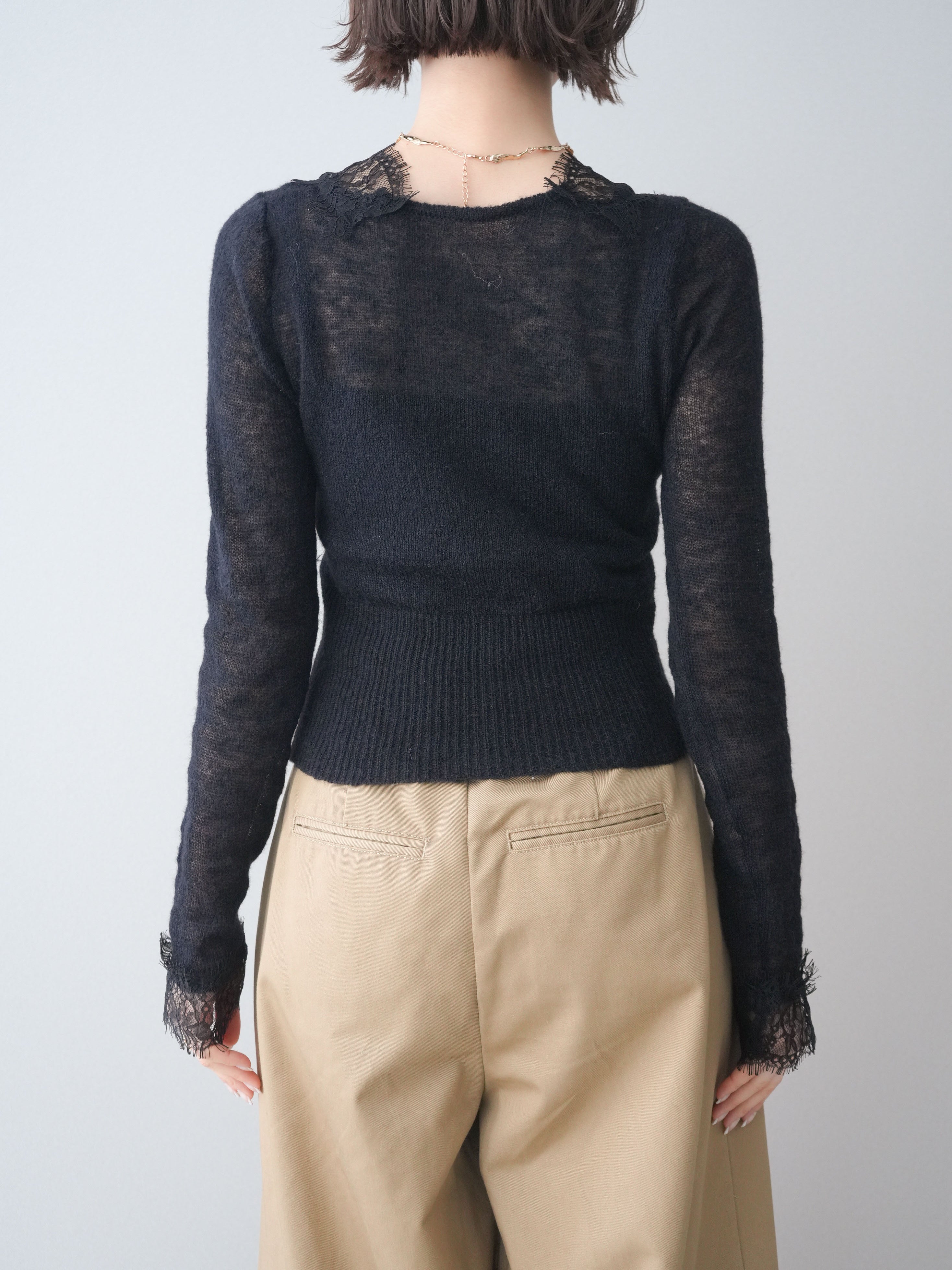 予約]モヘアタッチレースニットカーディガン/black – Lumier