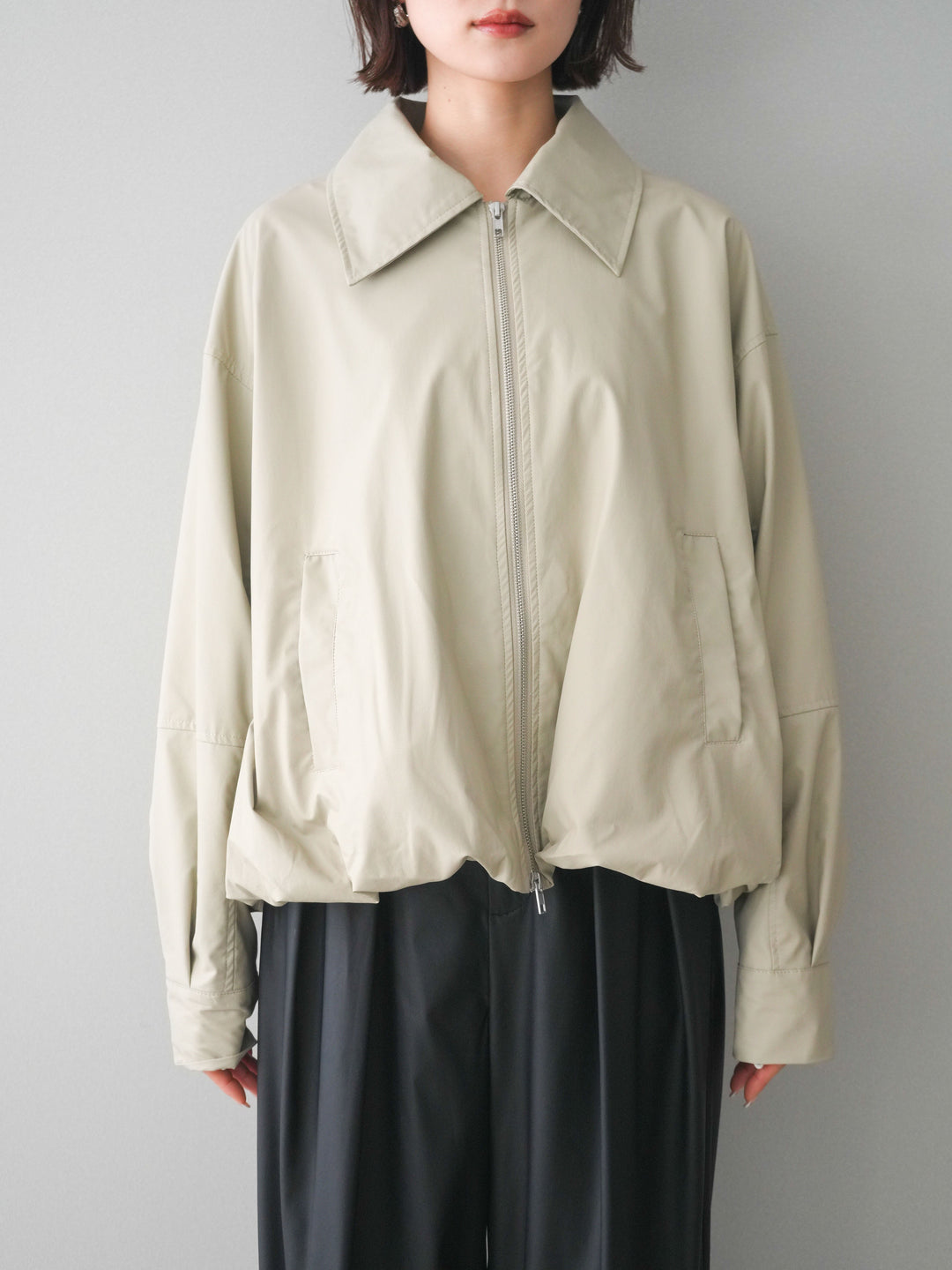 [予約]ウォッシャブルフェイクレザーバルーンジャケット/ecru