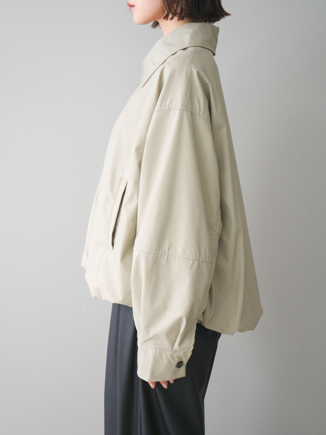 [予約]ウォッシャブルフェイクレザーバルーンジャケット/ecru