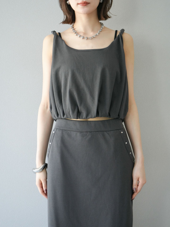 [SET]ミニ裏毛ツイストキャミバルーントップス＆Iラインスカート(2set)