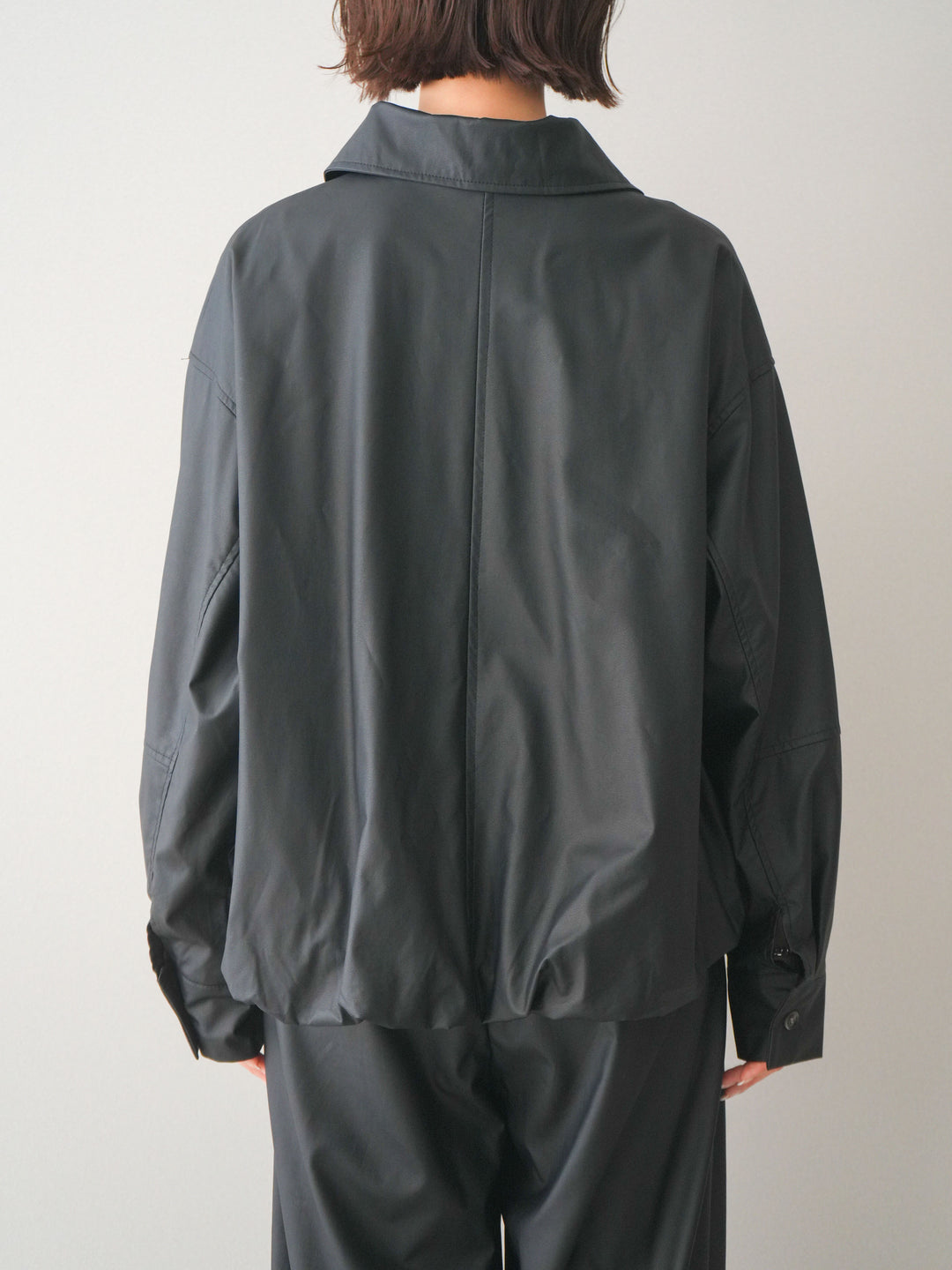 [予約]ウォッシャブルフェイクレザーバルーンジャケット/black