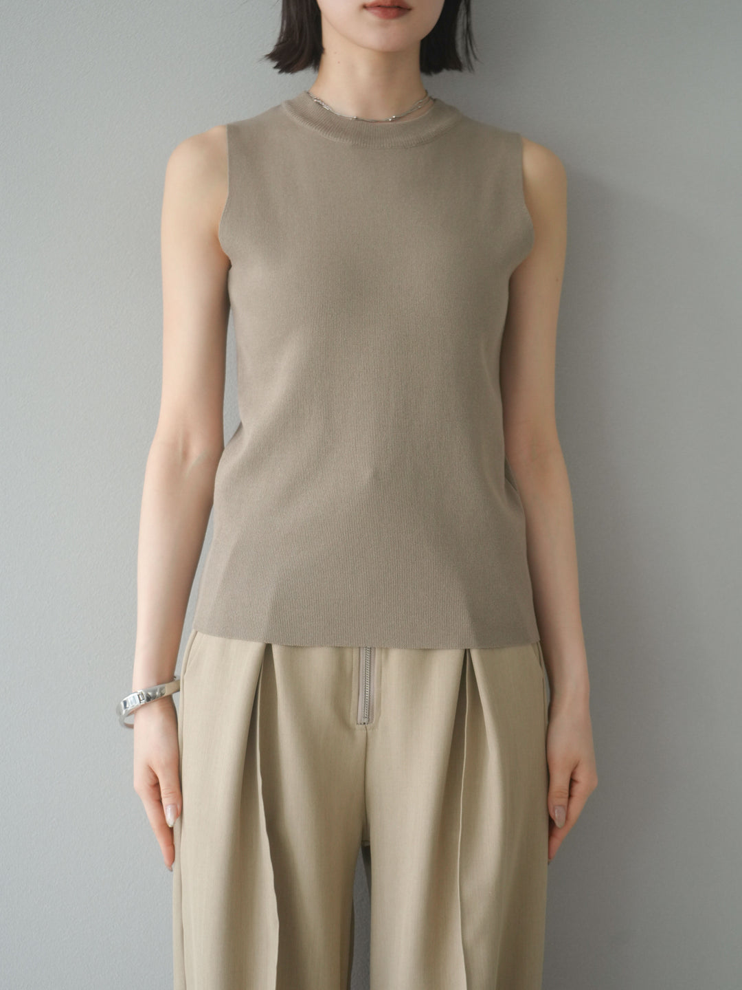 [予約]レーヨンニットタンクトップ/ベージュ
