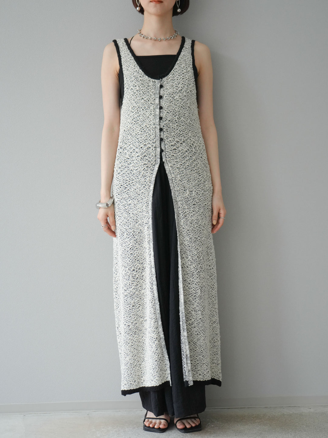 【預購】混紗前開衩洋裝/黑色