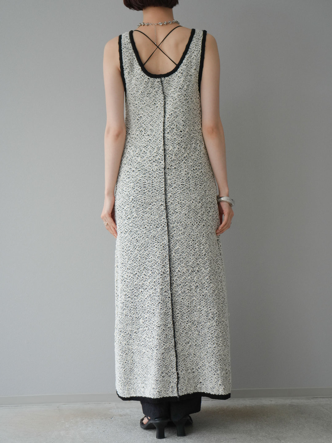 【預購】混紗前開衩洋裝/黑色