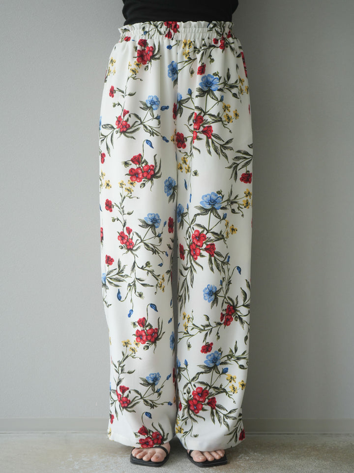 【預購】植物圖案休閒褲/米白色