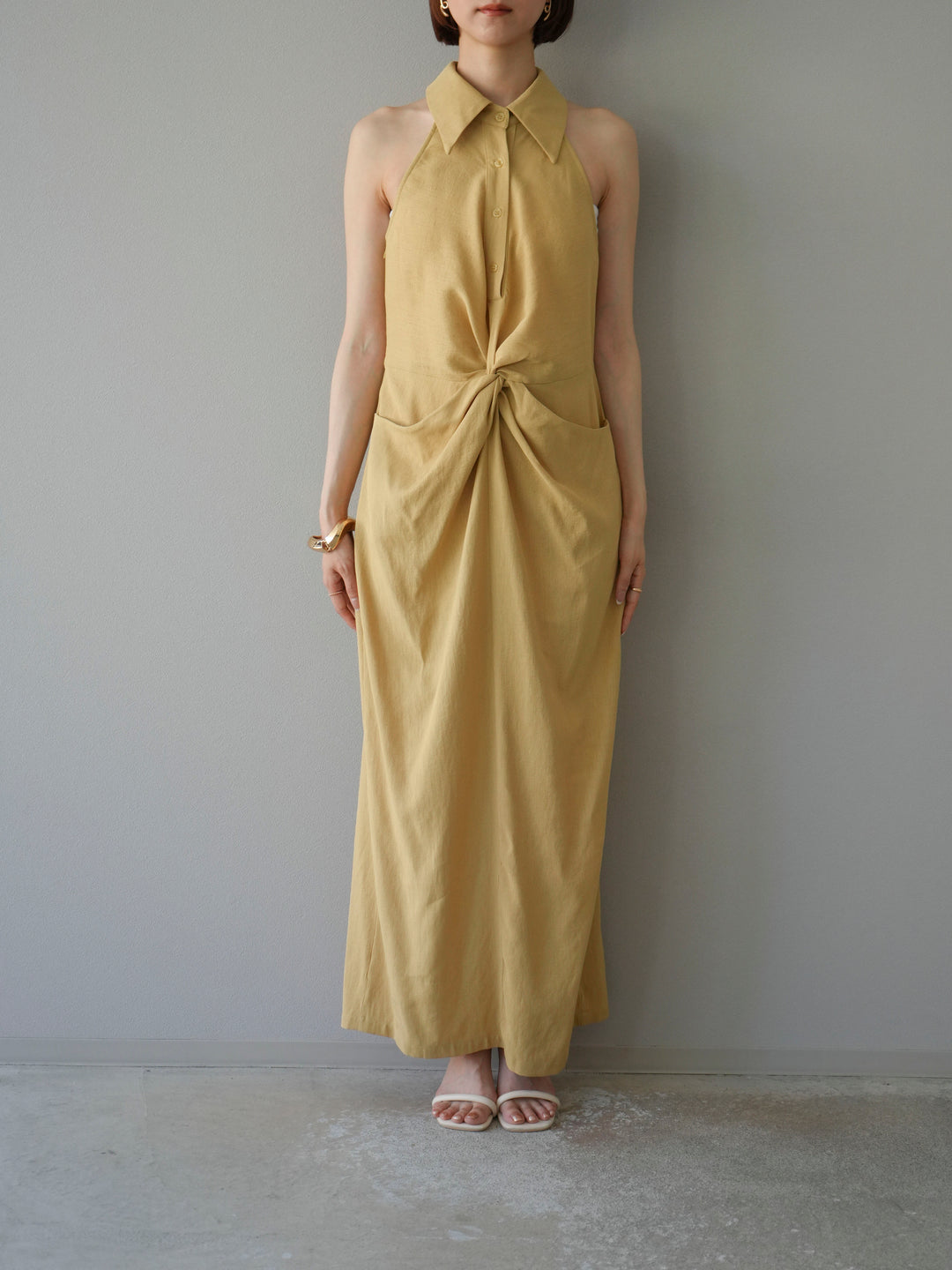 [予約]ツイストリネンタッチワンピース/イエロー