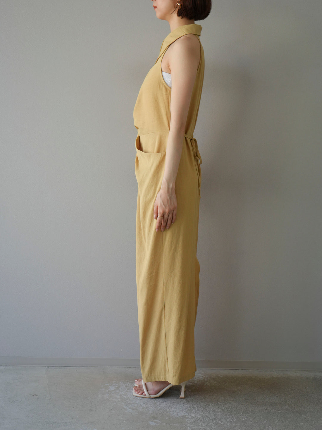 [予約]ツイストリネンタッチワンピース/イエロー