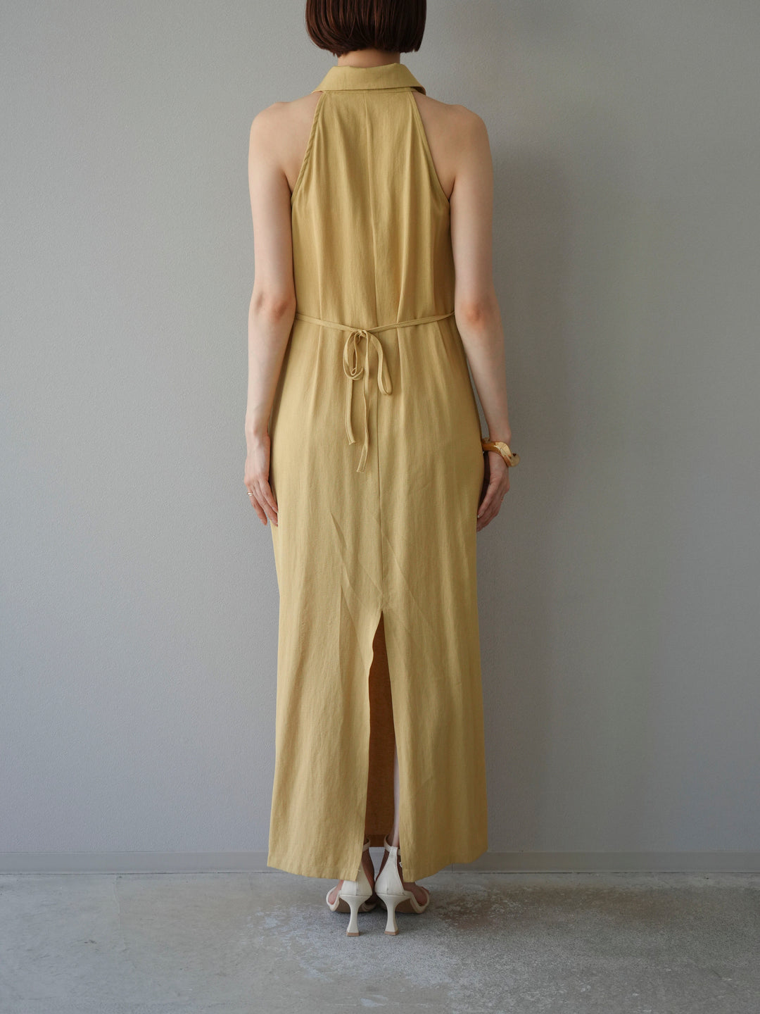 [予約]ツイストリネンタッチワンピース/イエロー