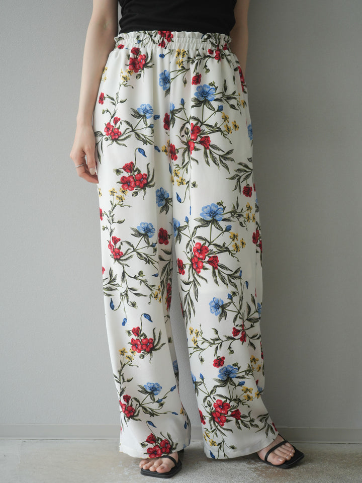 【預購】植物圖案休閒褲/米白色