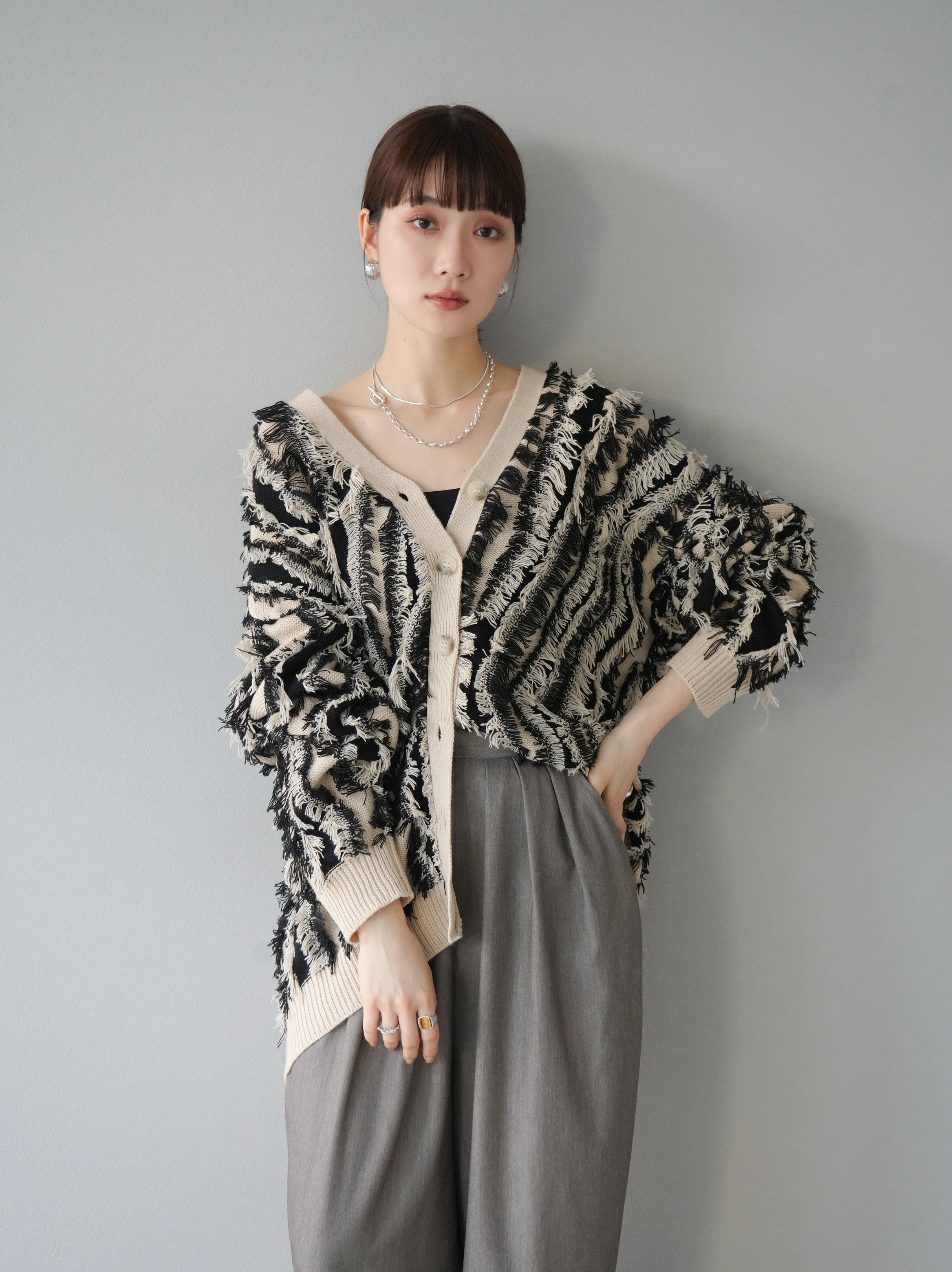 予約]ミックスフリンジニットカーディガン/ミックス – Lumier