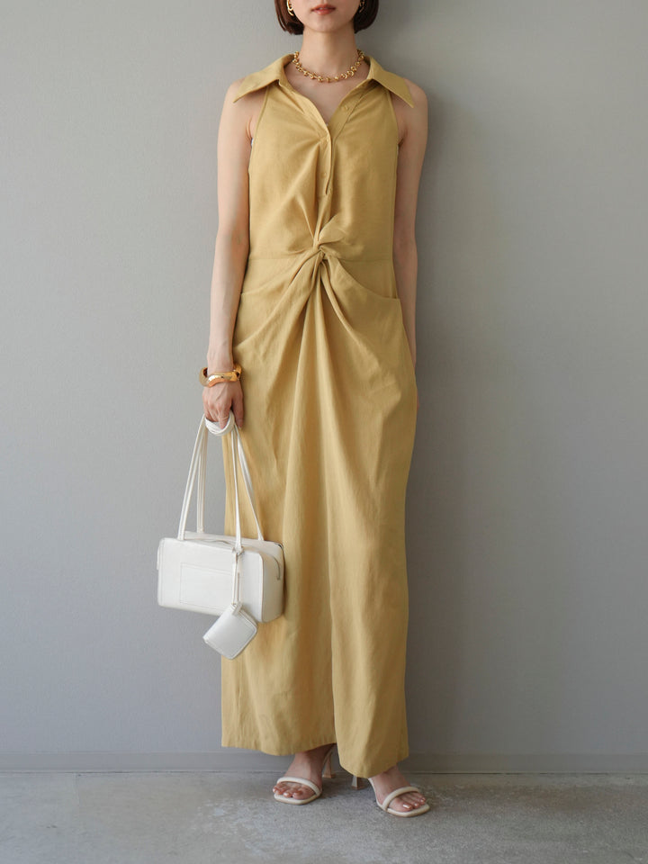 [予約]ツイストリネンタッチワンピース/イエロー