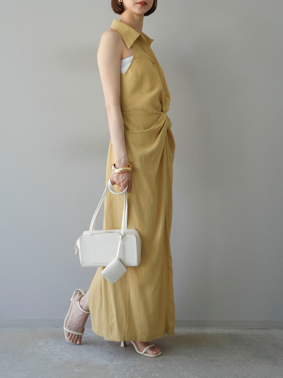 [予約]ツイストリネンタッチワンピース/イエロー