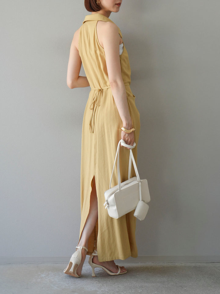 [予約]ツイストリネンタッチワンピース/イエロー