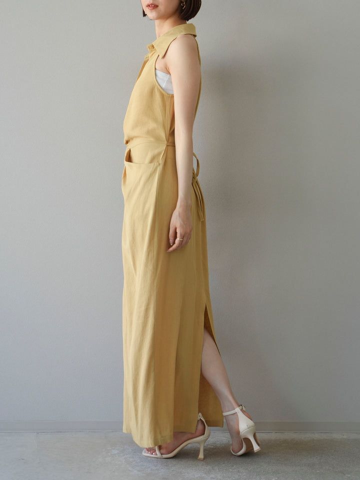 [予約]ツイストリネンタッチワンピース/イエロー