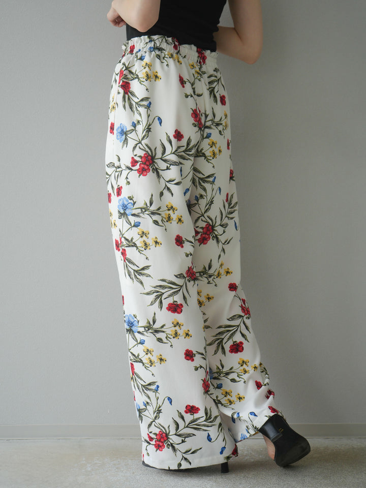 【預購】植物圖案休閒褲/米白色