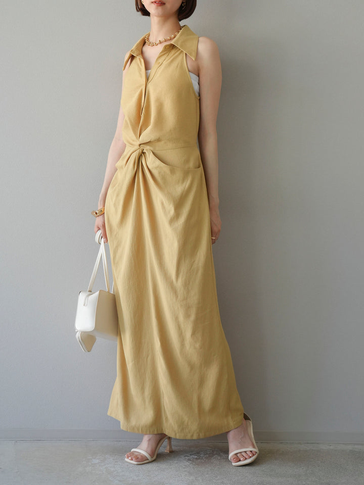 [予約]ツイストリネンタッチワンピース/イエロー