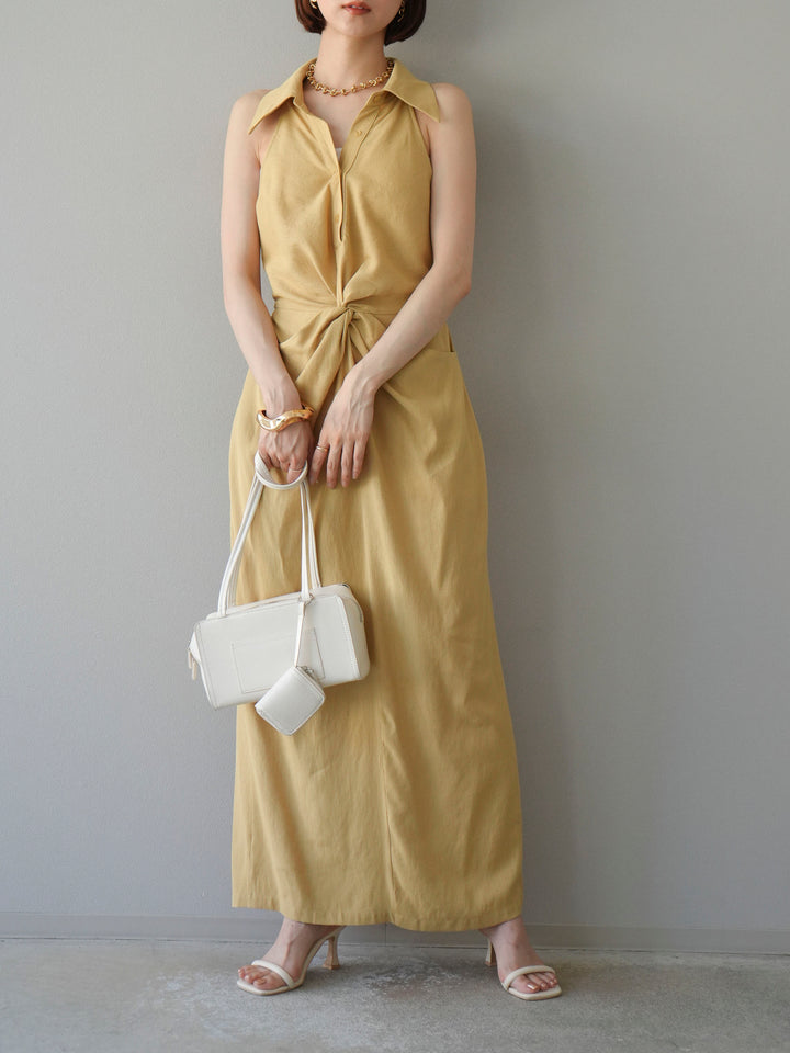 [予約]ツイストリネンタッチワンピース/イエロー