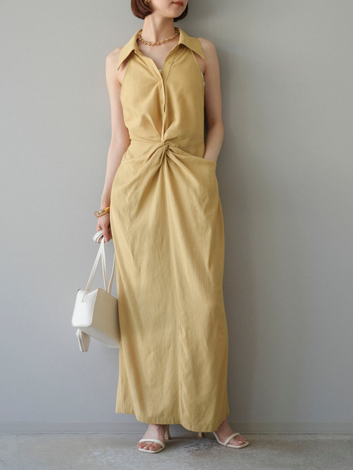 [予約]ツイストリネンタッチワンピース/イエロー