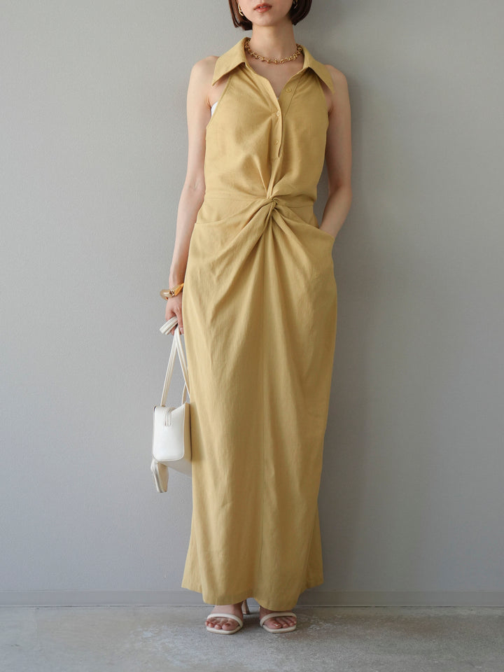 [予約]ツイストリネンタッチワンピース/イエロー