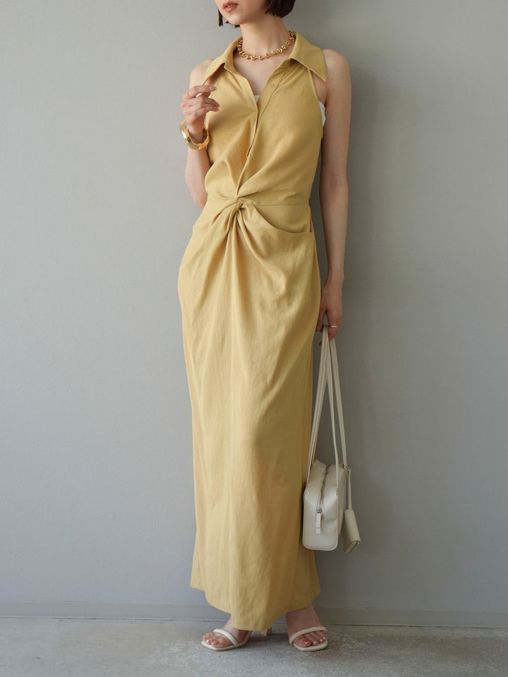 [予約]ツイストリネンタッチワンピース/イエロー