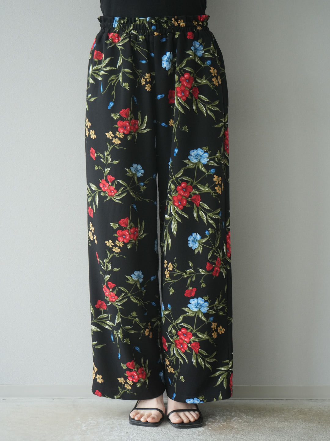 【預購】植物圖案休閒褲/黑色