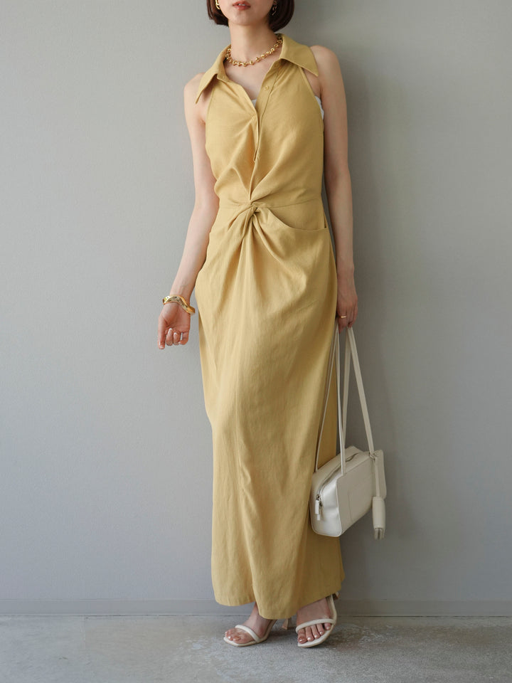 [予約]ツイストリネンタッチワンピース/イエロー
