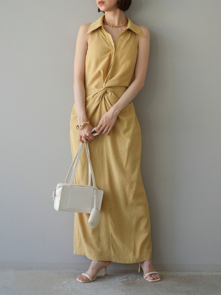 [予約]ツイストリネンタッチワンピース/イエロー