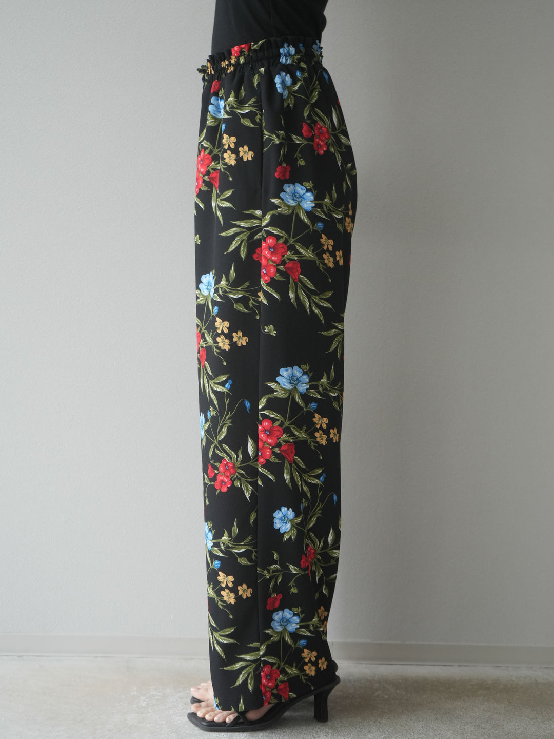 【預購】植物圖案休閒褲/黑色