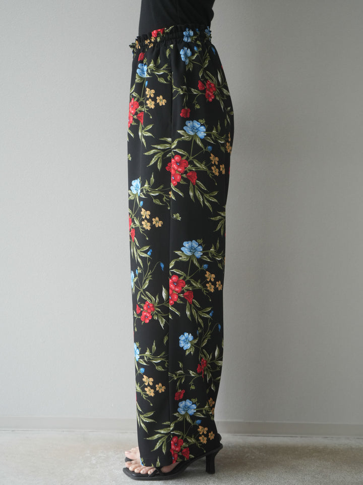 【預購】植物圖案休閒褲/黑色