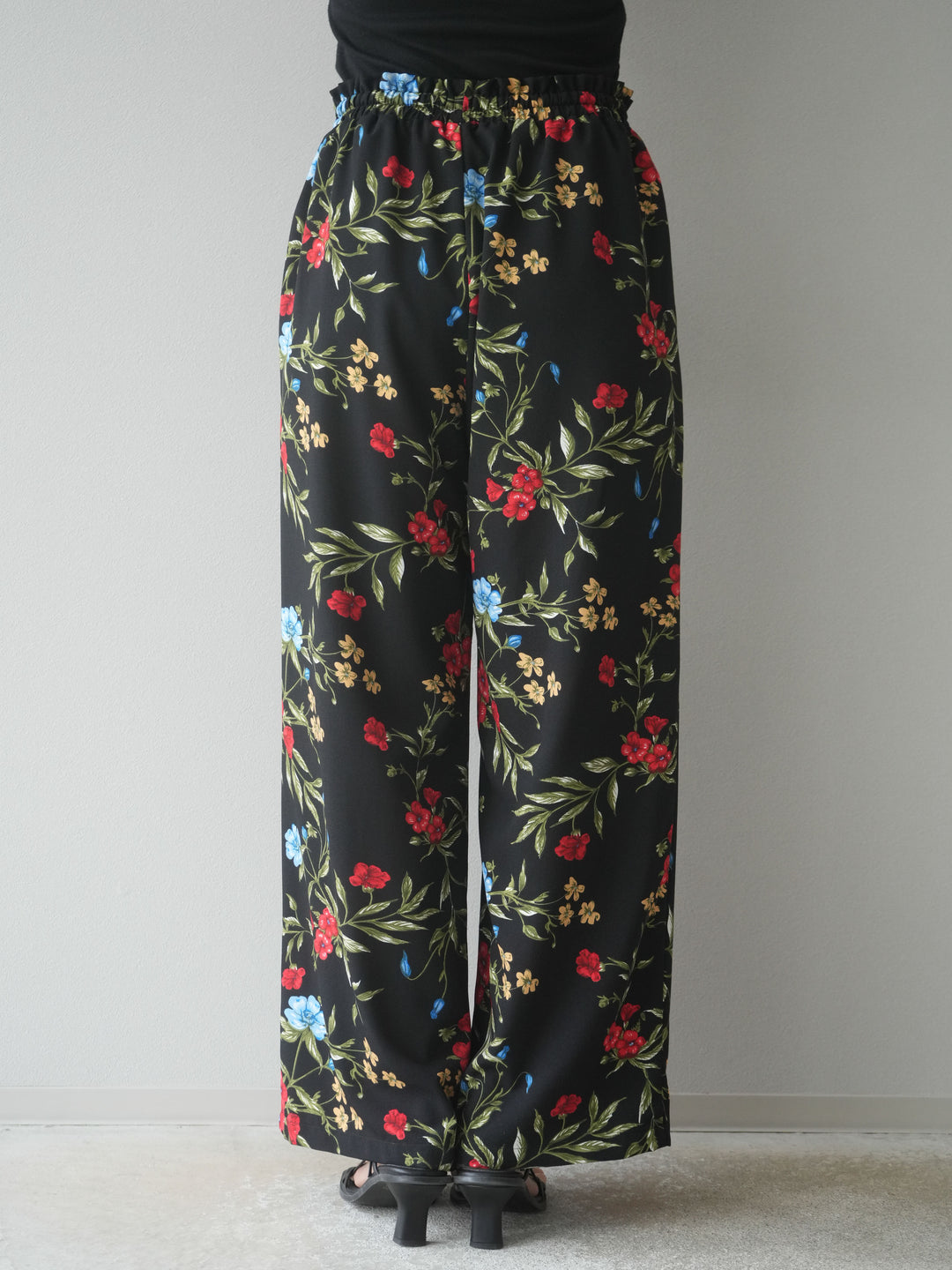 【預購】植物圖案休閒褲/黑色