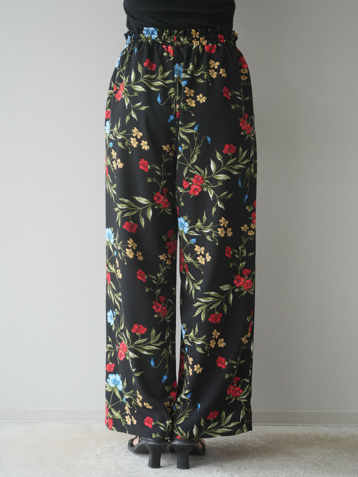 【預購】植物圖案休閒褲/黑色