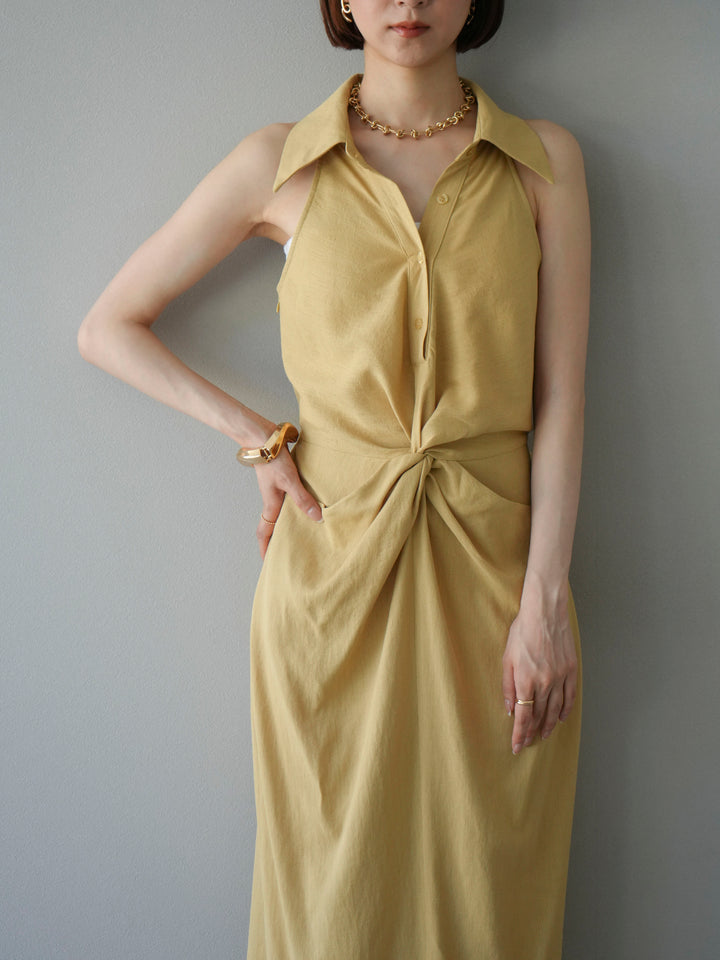 [予約]ツイストリネンタッチワンピース/イエロー