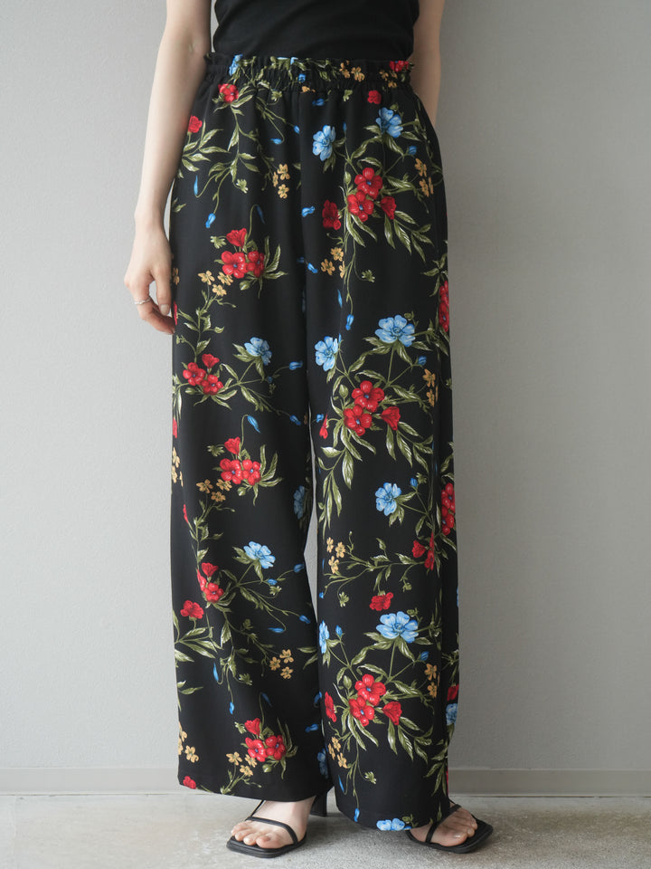 【預購】植物圖案休閒褲/黑色