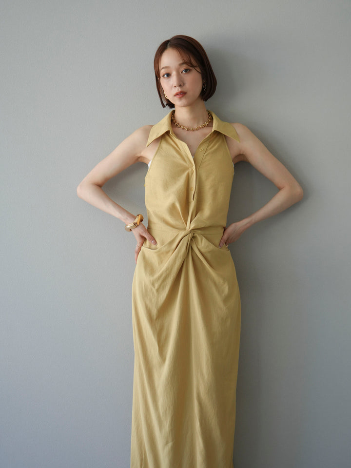[予約]ツイストリネンタッチワンピース/イエロー