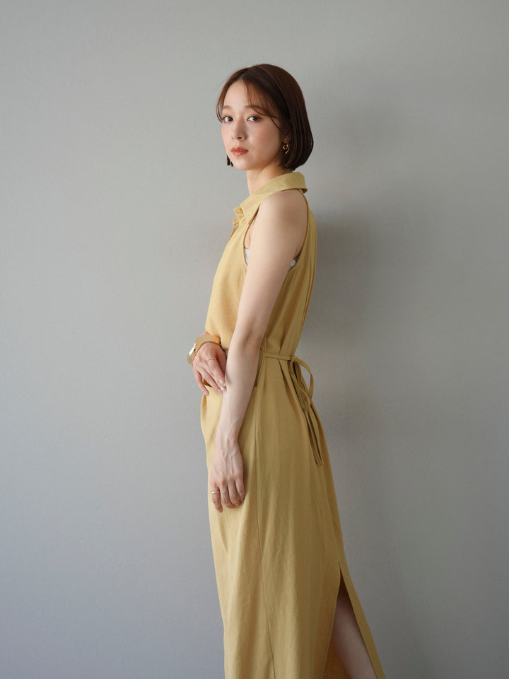 [予約]ツイストリネンタッチワンピース/イエロー