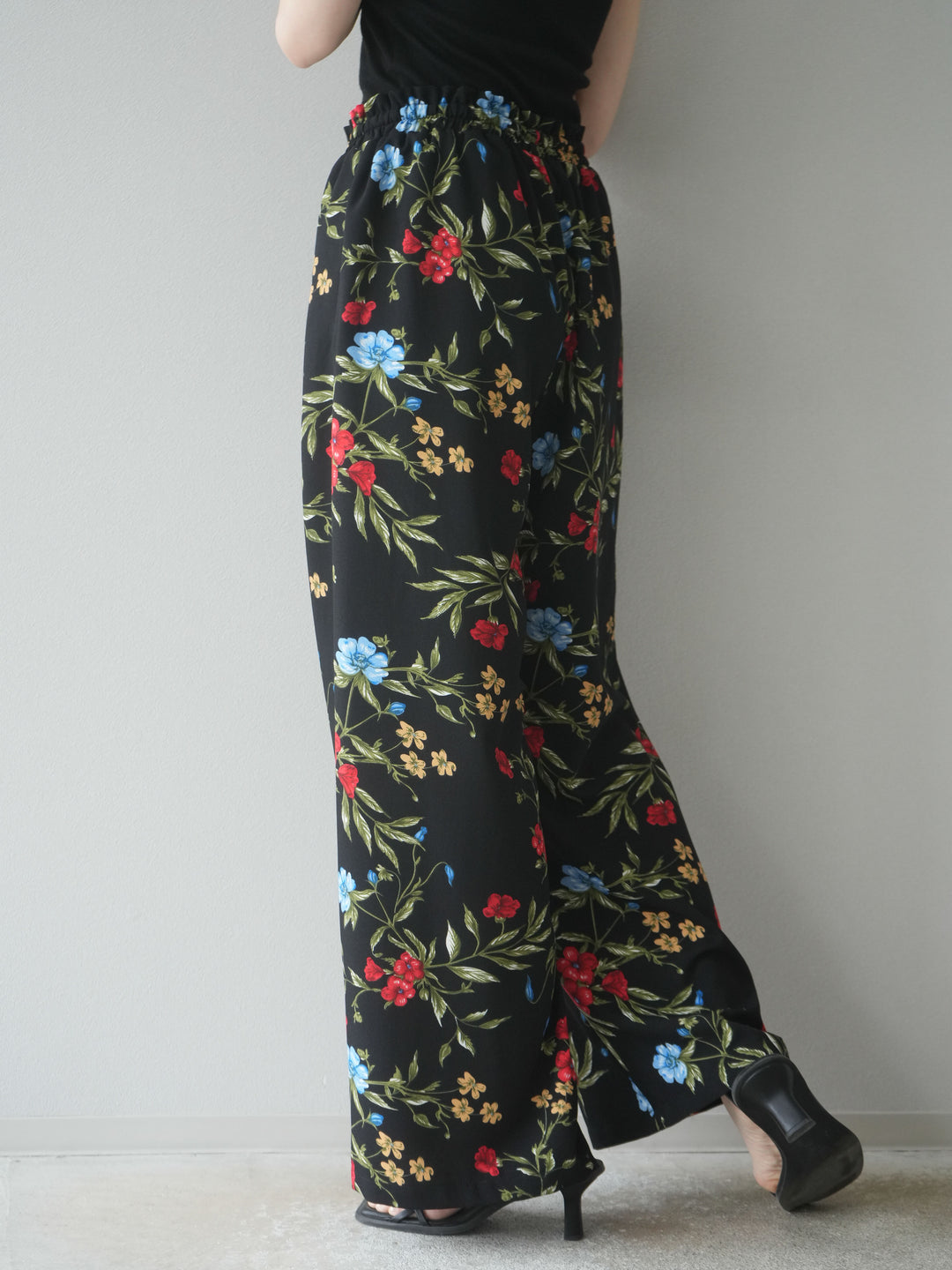 【預購】植物圖案休閒褲/黑色