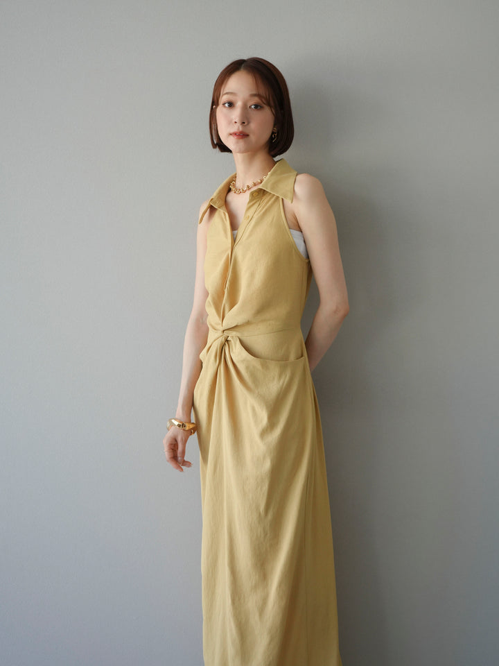 [予約]ツイストリネンタッチワンピース/イエロー