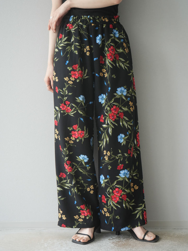 【預購】植物圖案休閒褲/黑色