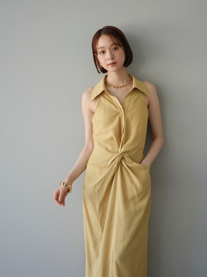 [予約]ツイストリネンタッチワンピース/イエロー