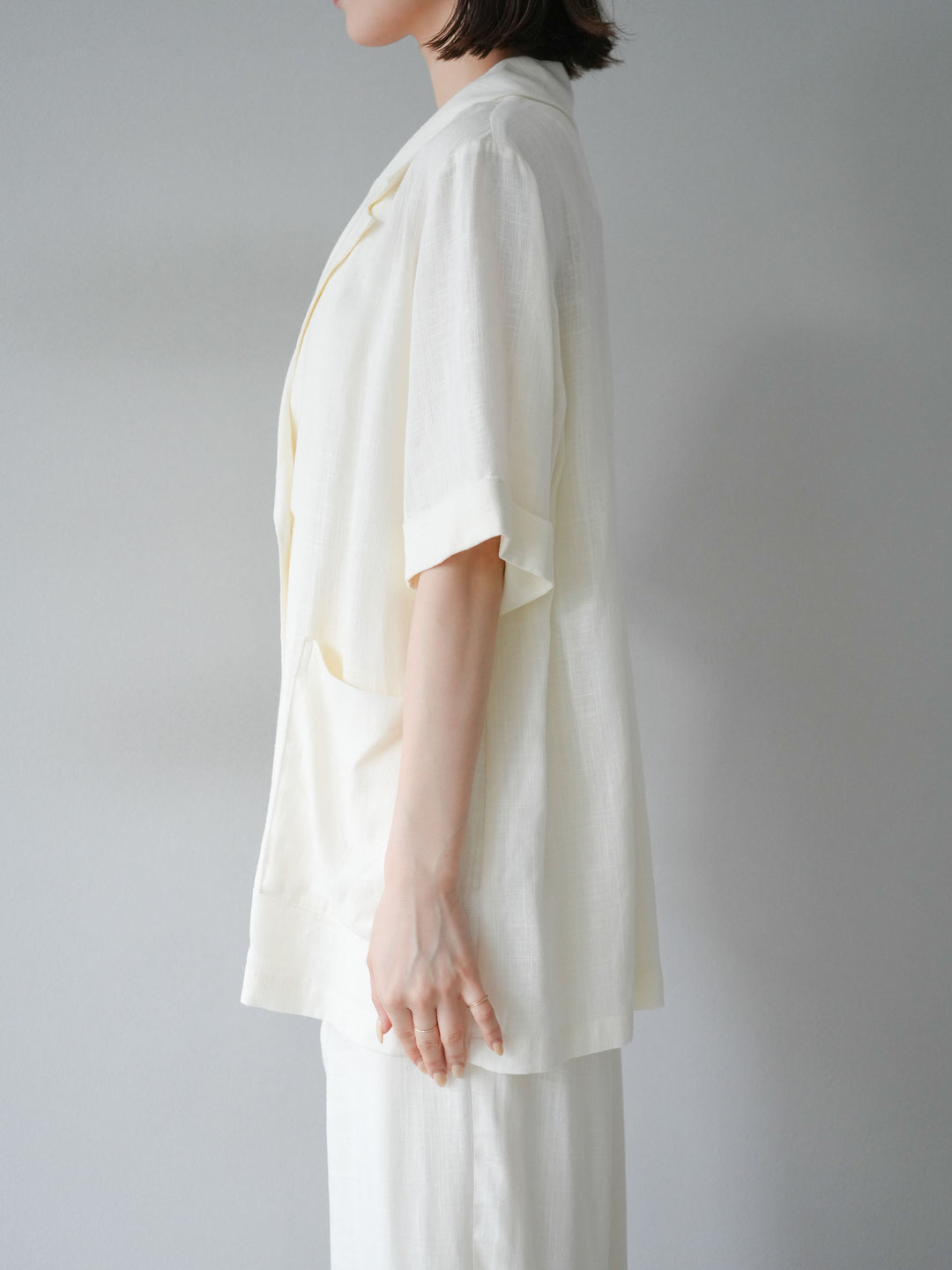 [予約]ライトリネンハーフスリーブジャケット/オフ