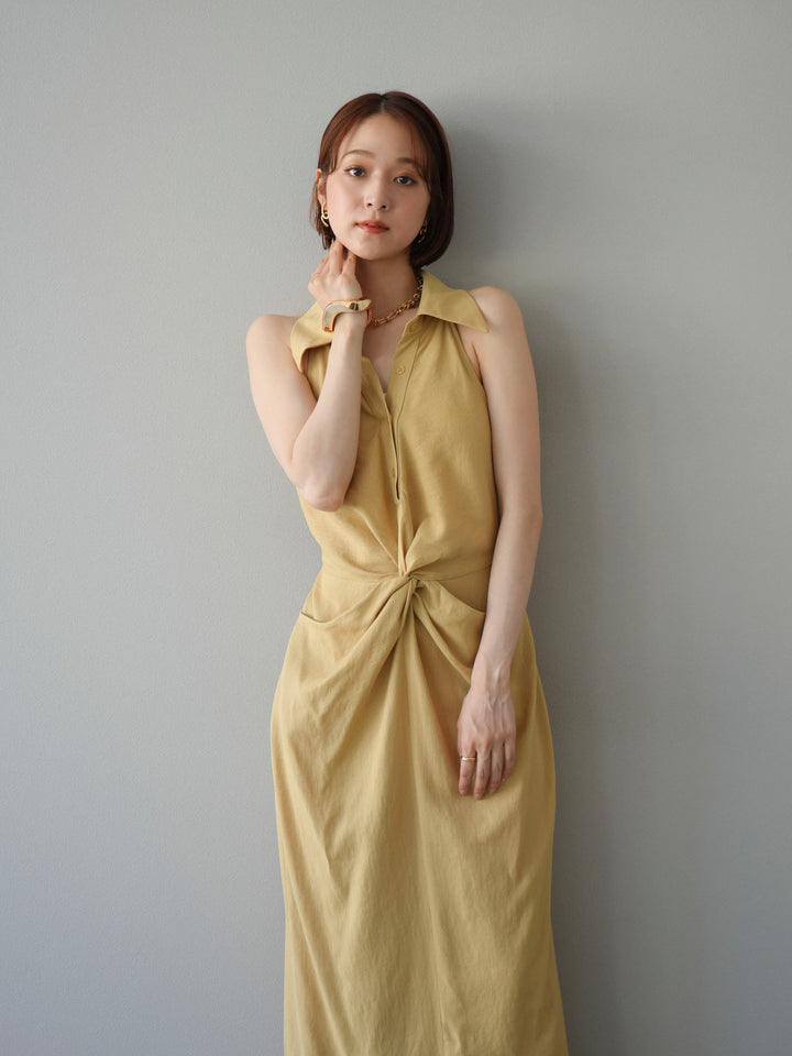 [予約]ツイストリネンタッチワンピース/イエロー