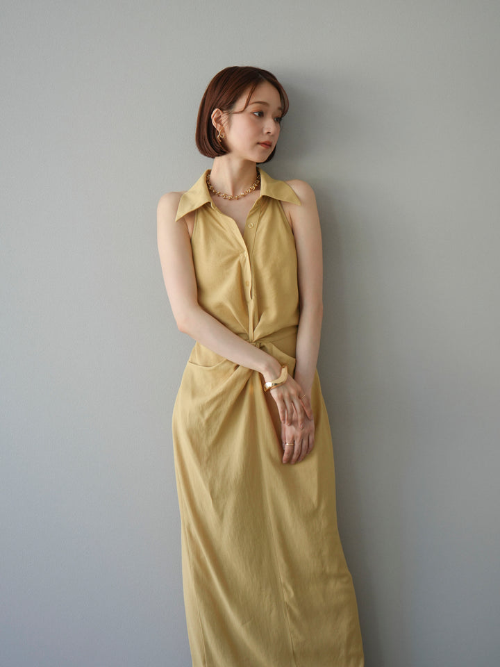 [予約]ツイストリネンタッチワンピース/イエロー