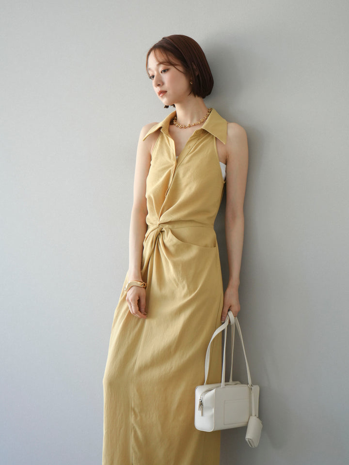 [予約]ツイストリネンタッチワンピース/イエロー