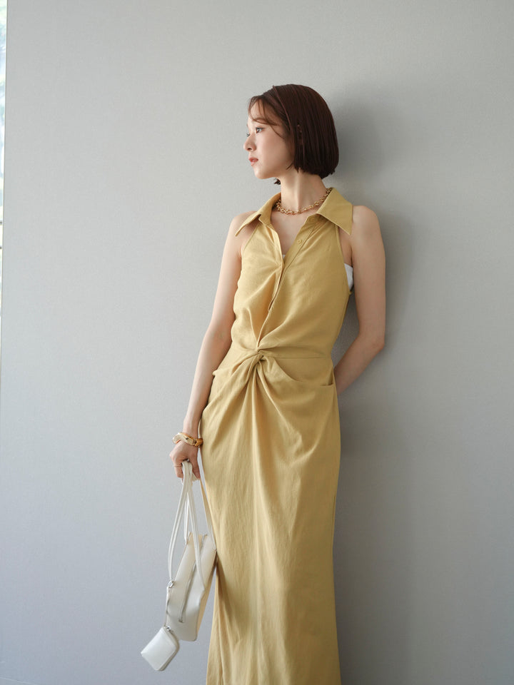 [予約]ツイストリネンタッチワンピース/イエロー