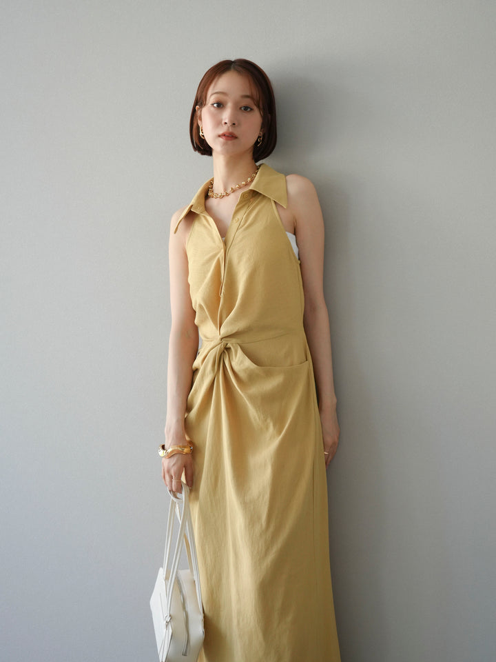 [予約]ツイストリネンタッチワンピース/イエロー