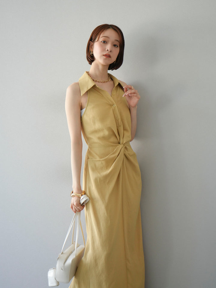 [予約]ツイストリネンタッチワンピース/イエロー