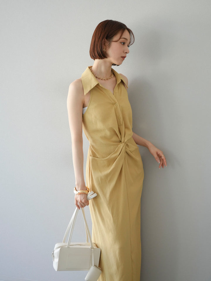 [予約]ツイストリネンタッチワンピース/イエロー