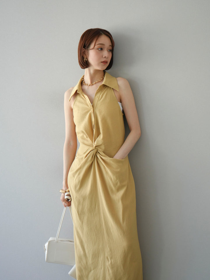 [予約]ツイストリネンタッチワンピース/イエロー